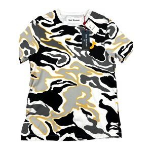 True Religion T Shirt Mens Small Yellow Camouflage Buddha World Tour Fashion